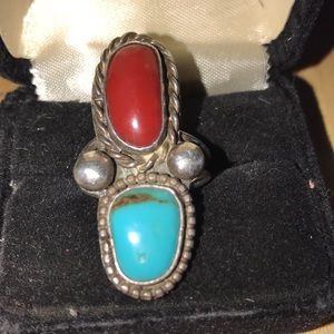 Vintage Native American Turquoise and coral ring